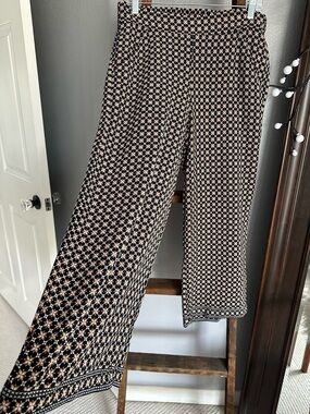 Max Studio Black & Cream Geometric Wide-Leg Pants, size large